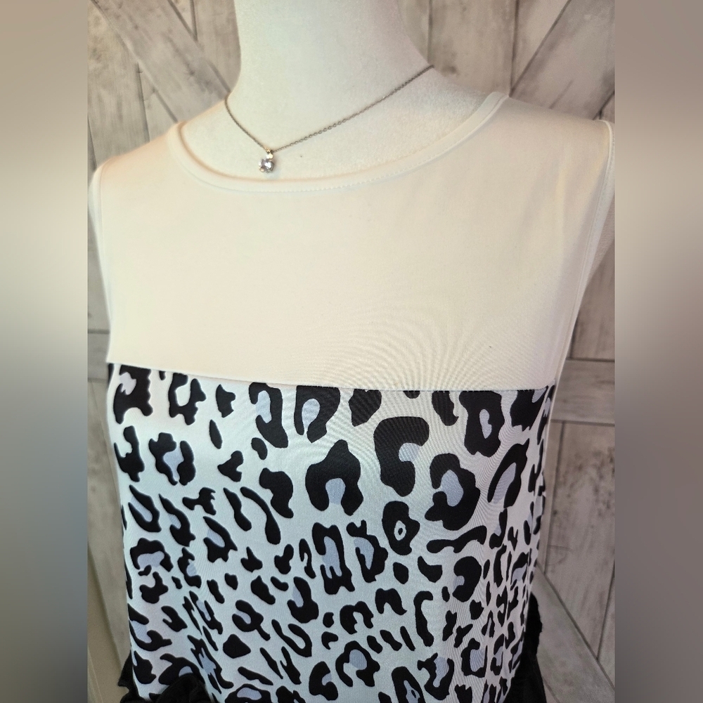 Chic Leopard Print Black and White Midi Dress - Picture 2 of 5